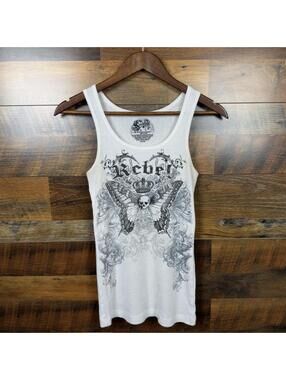 Y2K Stranded Rhinestone Graphic Tank Top Women’s Large Tattoo Goth